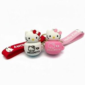 Hello Kitty in a teacup Keychains 2 Pcs - Red and Pink